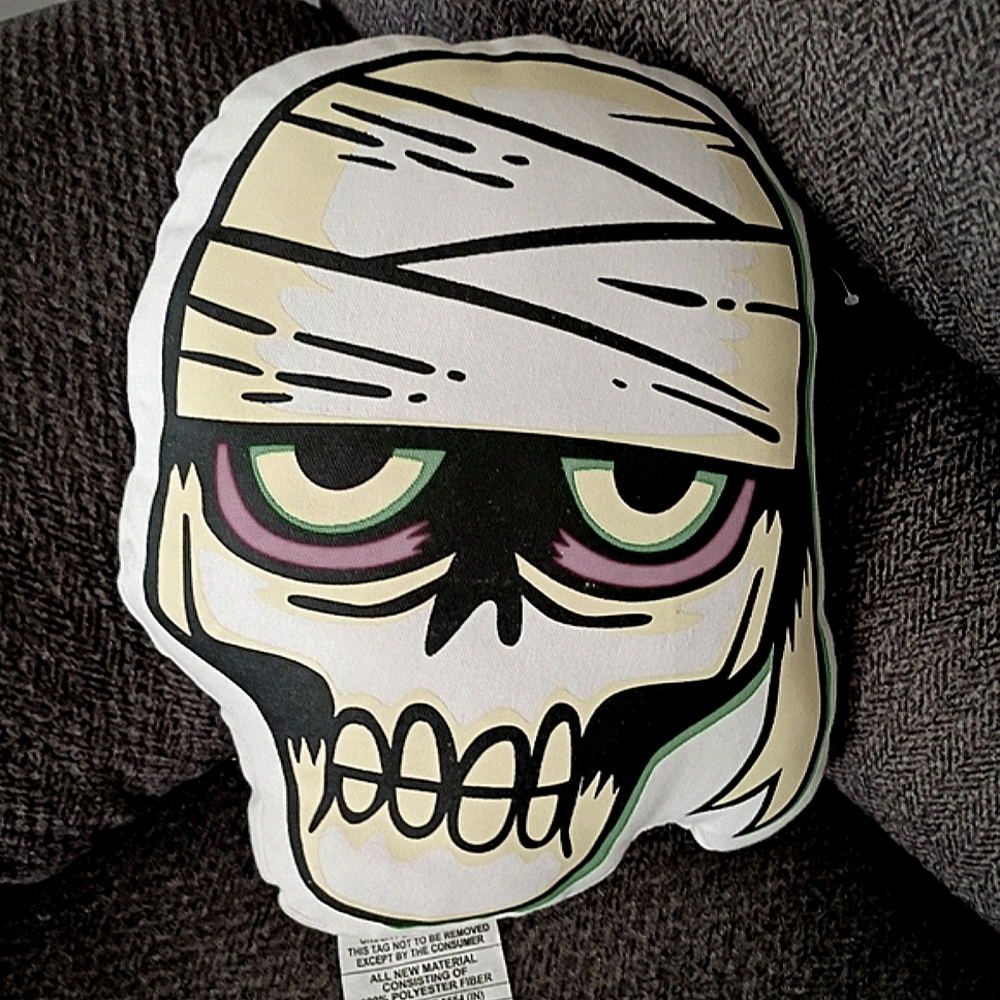 Skull Mummy Decorative Throw Pillow - White, Green, Pink